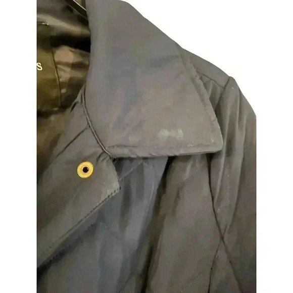 Talbots Women’s Long Quilted Coat Navy Snap Button Size M Pockets Lined - Picture 8 of 8